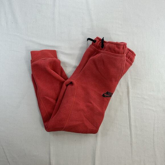 Nike Tech Fleece Sweatpants Youth Sz Small Red Joggers Athletic Drawstring - Picture 1 of 10